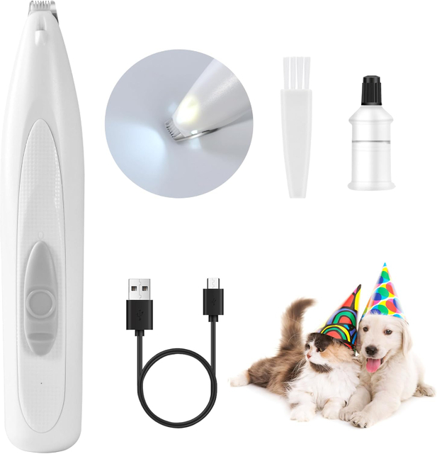 Recortador de patas eléctrico inalámbrico recargable para mascotas con luz LED