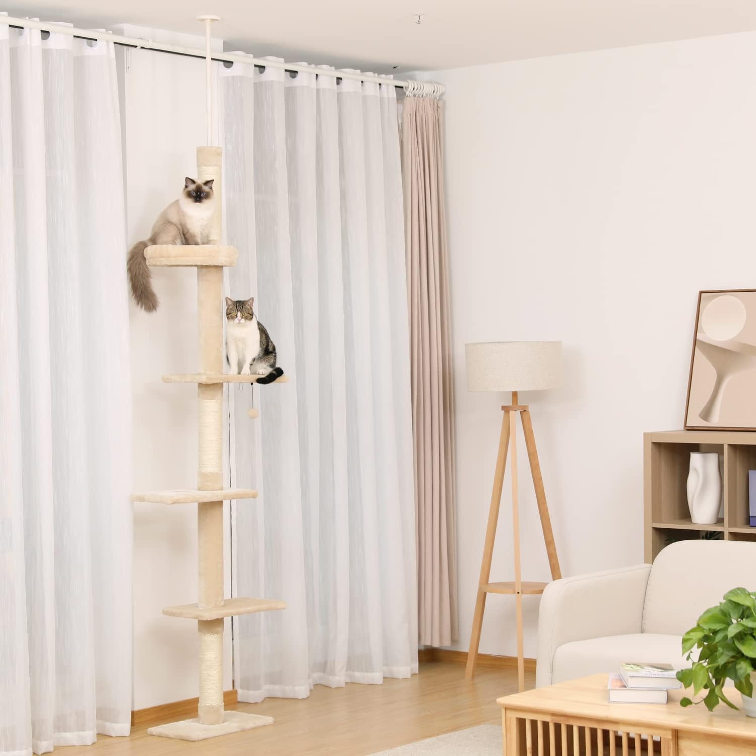 Torre de árbol para gatos de 5 niveles y altura ajustable con postes rascadores