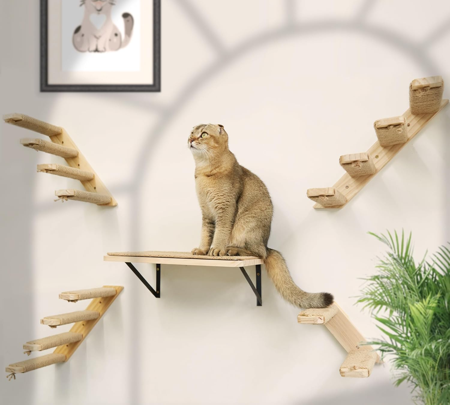 Estantes de pared para gatos de bricolaje con tapete para rascar