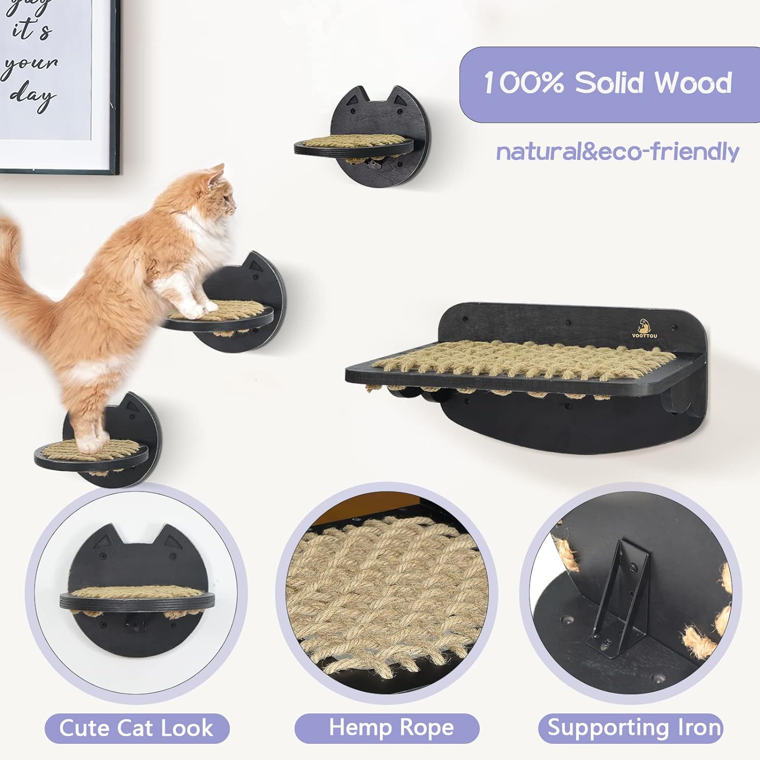 Estantes de pared modernos para gatos con hamaca para gatos de sisal